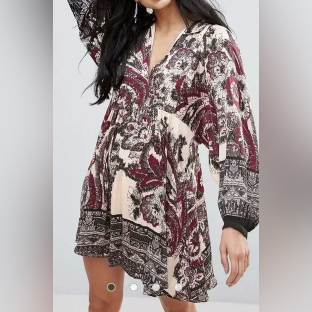 FREE PEOPLE Say You Love Me Long Sleeve Printed Mini Dress Sz. XS‎